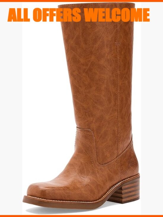 Polyurethane Vegan Leather Mid-Calf Boots with Block Heel